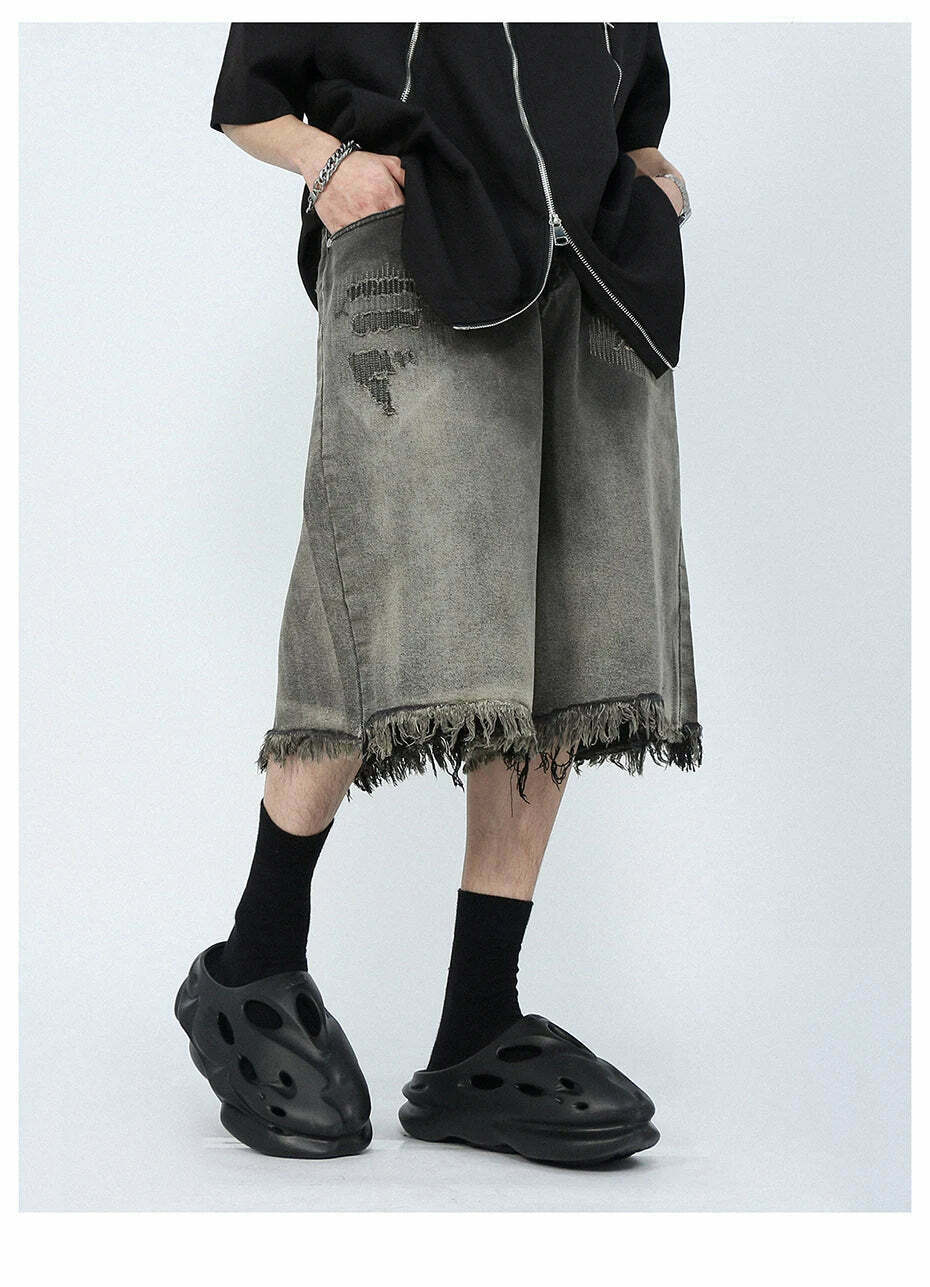 Vintage Y2K Style Extreme Wash Frayed Denim Cargo Skirt
