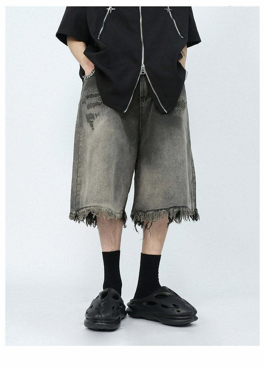 Vintage Y2K Style Extreme Wash Frayed Denim Cargo Skirt