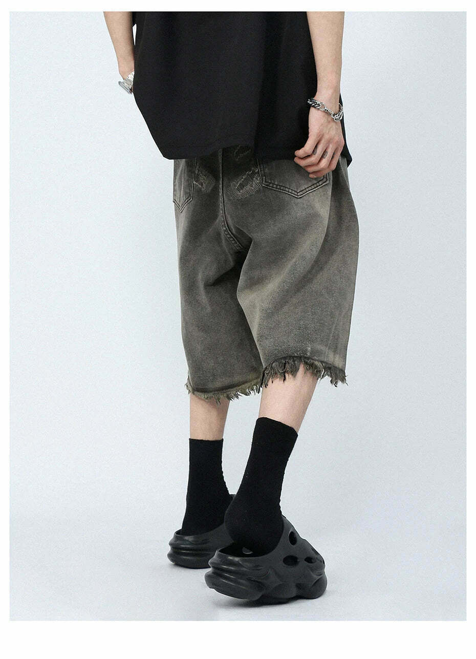Vintage Y2K Style Extreme Wash Frayed Denim Cargo Skirt