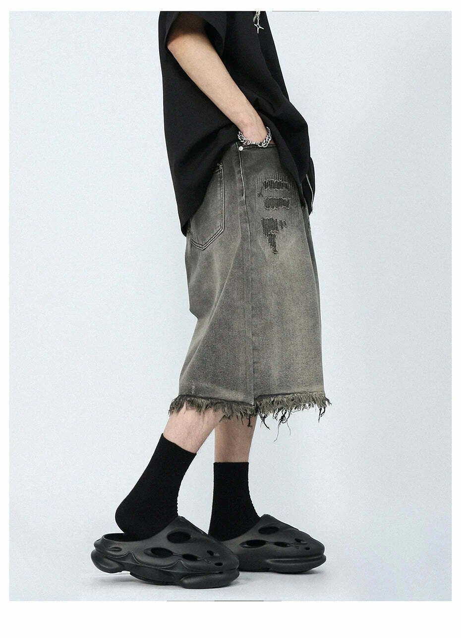 Vintage Y2K Style Extreme Wash Frayed Denim Cargo Skirt