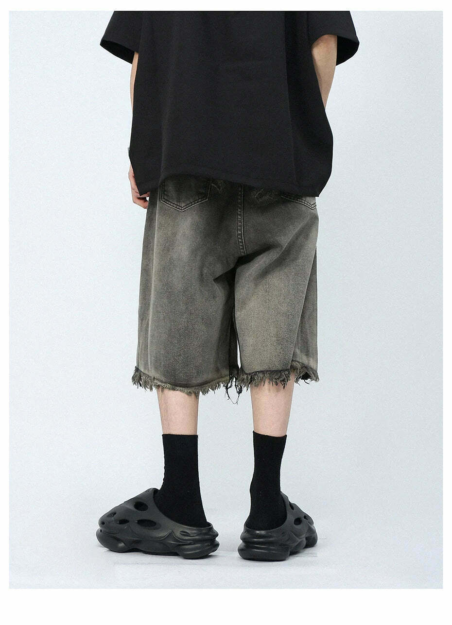 Vintage Y2K Style Extreme Wash Frayed Denim Cargo Skirt