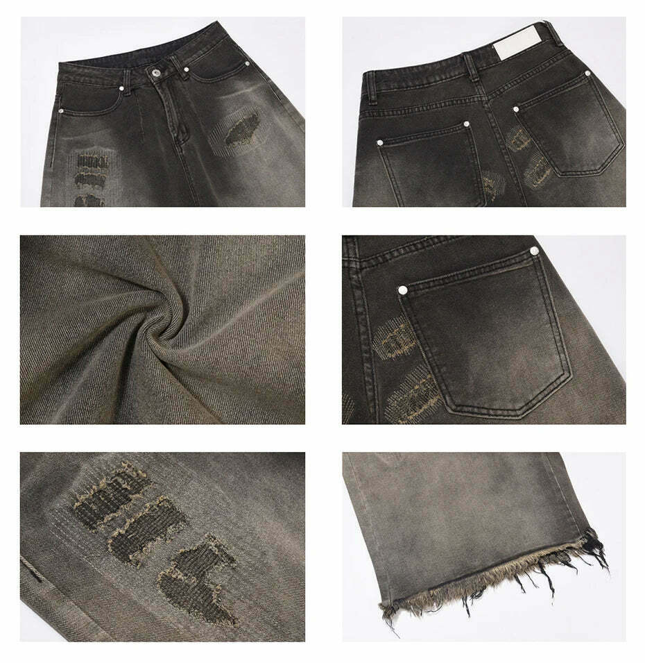 Vintage Y2K Style Extreme Wash Frayed Denim Cargo Skirt
