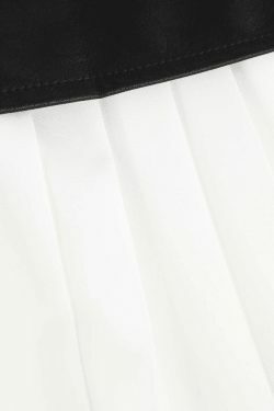 Vintage Y2K Style Faux Leather Midi Skirt - Grunge Aesthetic Contrast Pleated Fashion