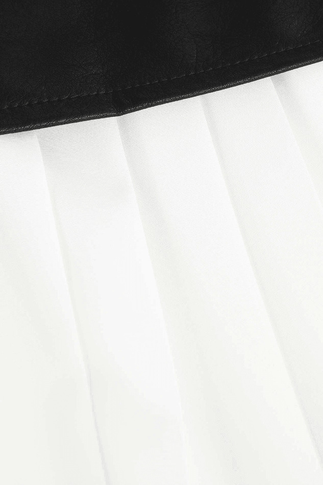 Vintage Y2K Style Faux Leather Midi Skirt - Grunge Aesthetic Contrast Pleated Fashion