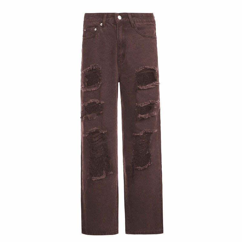 Vintage Y2K Style: Ripped Baggy Jeans - Coquette Aesthetic, Grunge Vibes, Pastel Goth