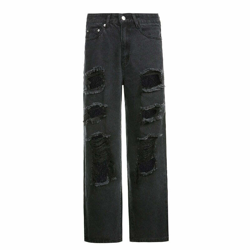 Vintage Y2K Style: Ripped Baggy Jeans - Coquette Aesthetic, Grunge Vibes, Pastel Goth
