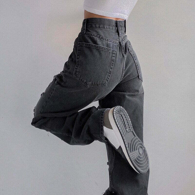 Vintage Y2K Style: Ripped Baggy Jeans - Coquette Aesthetic, Grunge Vibes, Pastel Goth