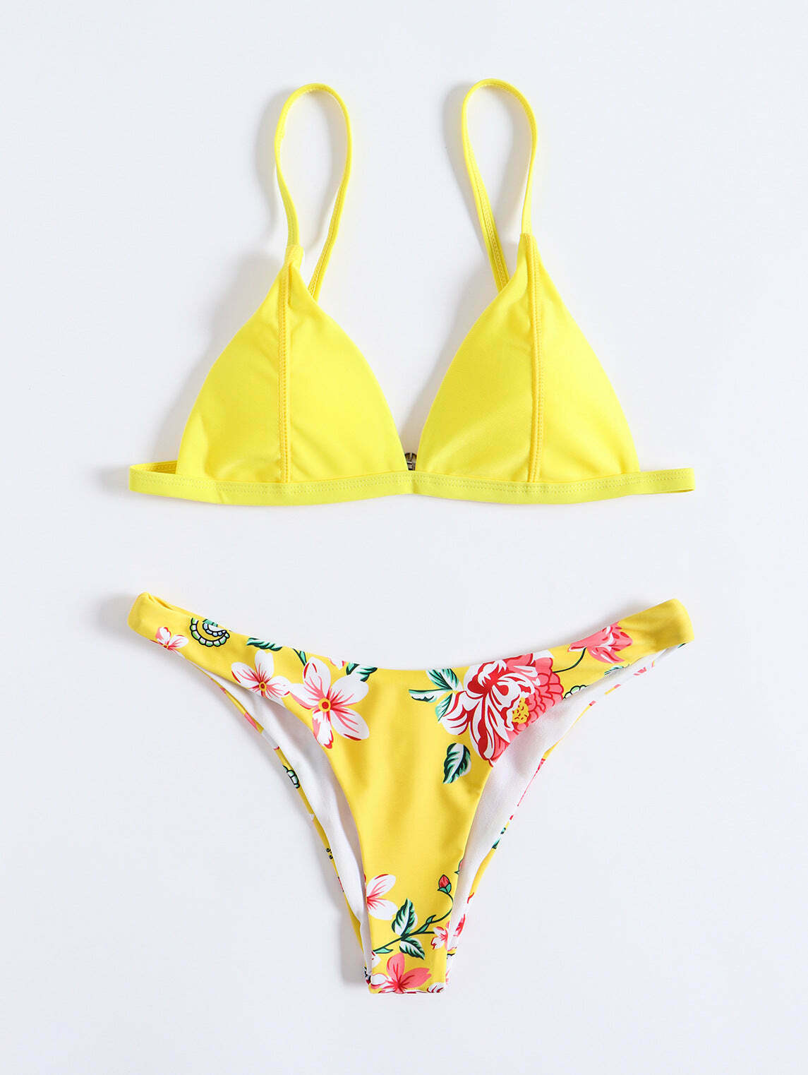 Vintage Yellow Floral Bandeau Bikini Set - Y2K Fashion Swimwear for Women
