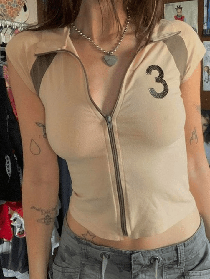 Vintage Zip Up Crop Top - Y2K Aesthetic Grunge Style Coquette Fashion Women's Clothing