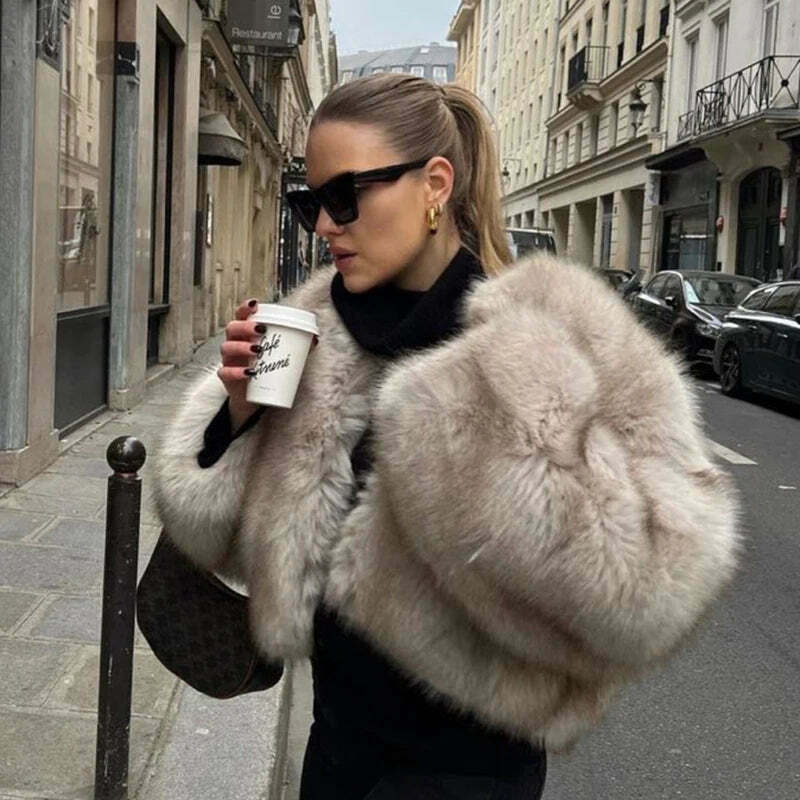 Vivid Vista Gradient Fur Jacket - Y2K Fashion Statement with Coquette and Grunge Aesthetic