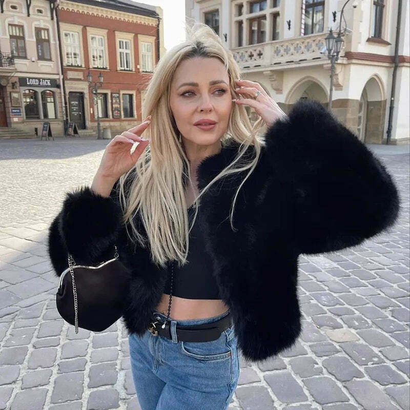 Vivid Vista Gradient Fur Jacket - Y2K Fashion Statement with Coquette and Grunge Aesthetic