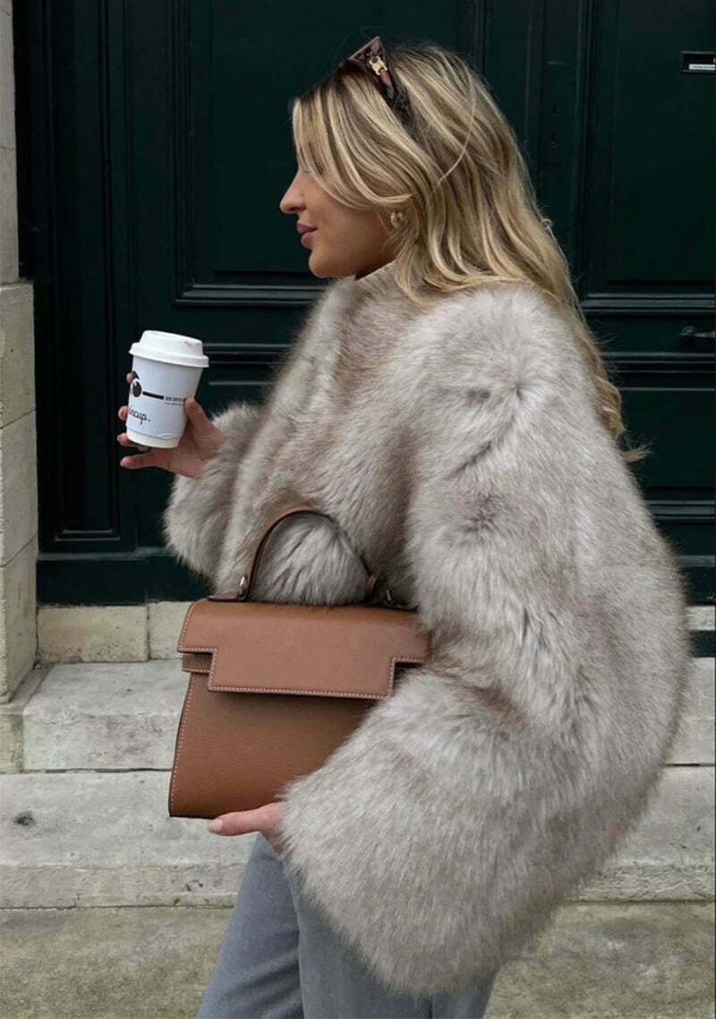 Vivid Vista Gradient Fur Jacket - Y2K Fashion Statement with Coquette and Grunge Aesthetic
