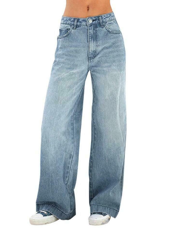 Washed Vintage Blue Boyfriend Jeans: Y2K Fashion Staple for Coquette Aesthetic & Grunge Style