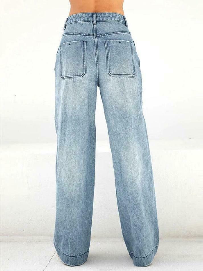 Washed Vintage Blue Boyfriend Jeans: Y2K Fashion Staple for Coquette Aesthetic & Grunge Style