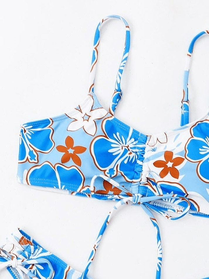 Wave Floral Print Bikini Set for Y2K Fashion Enthusiasts - Coquette Aesthetic Swimwear