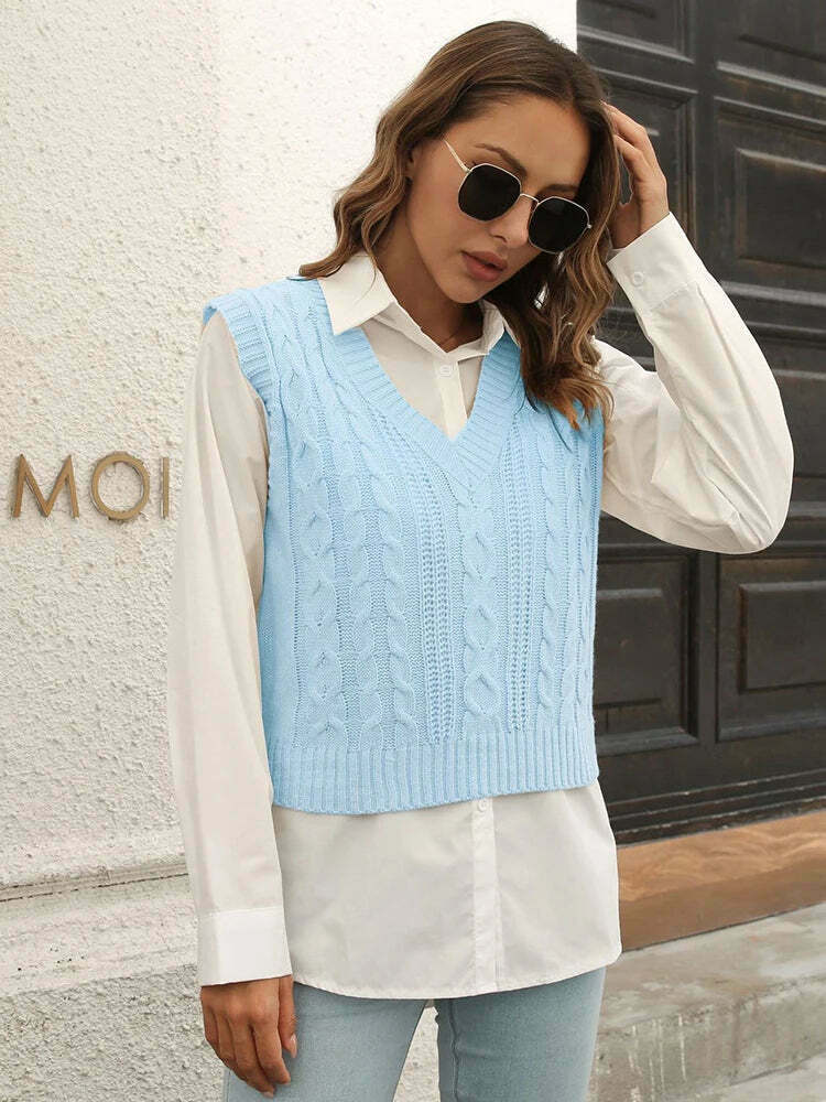 Whisper Weave V-Neck Vest in Coquette Aesthetic: Y2K Fashion Staple for Women's Niche Style