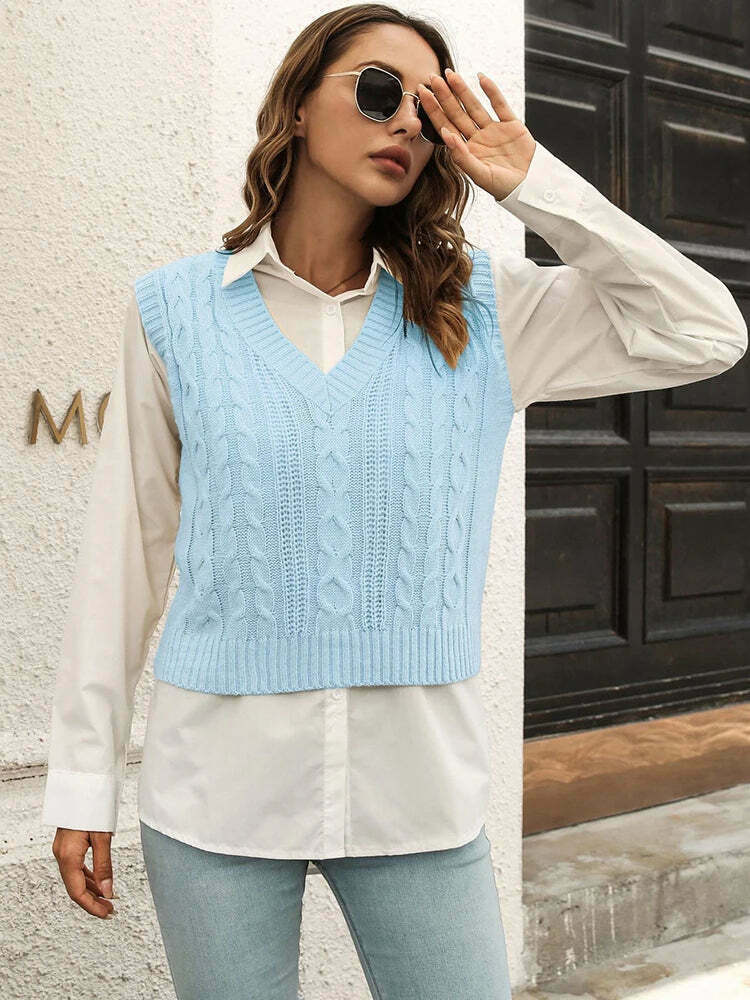 Whisper Weave V-Neck Vest in Coquette Aesthetic: Y2K Fashion Staple for Women's Niche Style