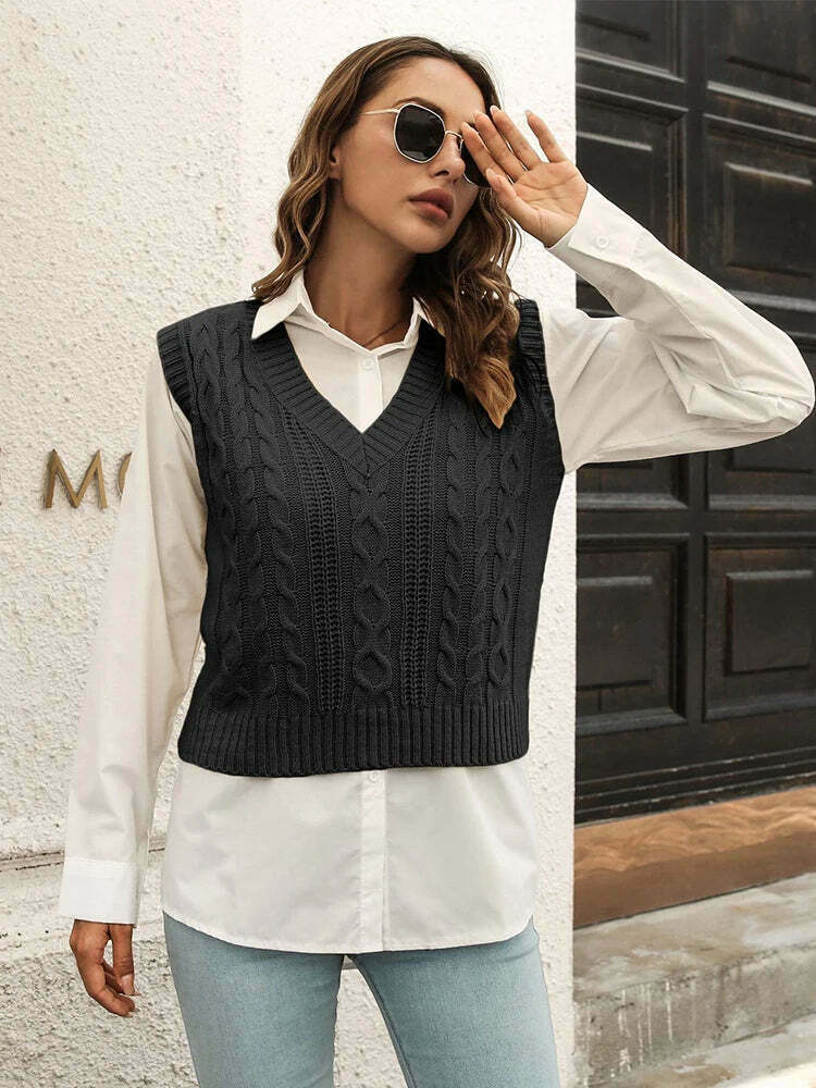 Whisper Weave V-Neck Vest in Coquette Aesthetic: Y2K Fashion Staple for Women's Niche Style