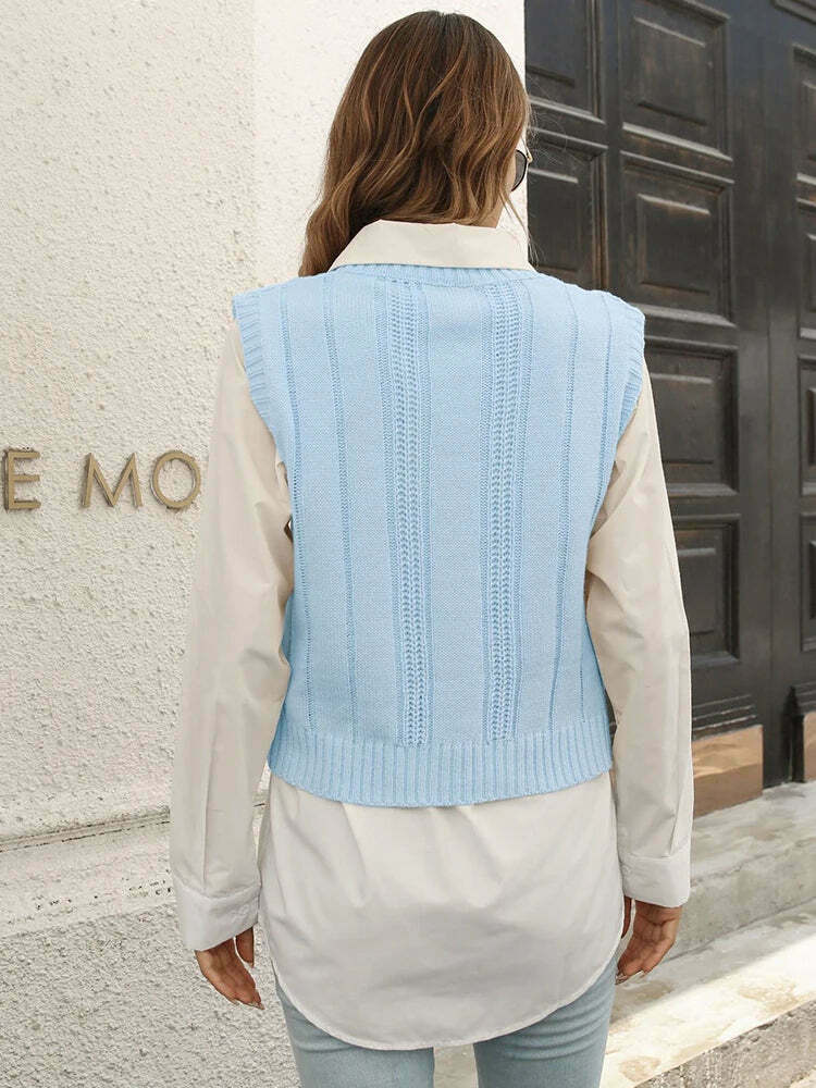 Whisper Weave V-Neck Vest in Coquette Aesthetic: Y2K Fashion Staple for Women's Niche Style