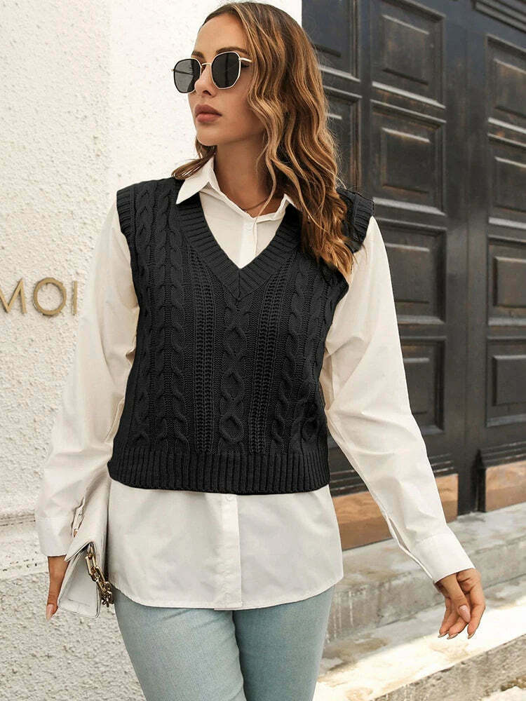 Whisper Weave V-Neck Vest in Coquette Aesthetic: Y2K Fashion Staple for Women's Niche Style