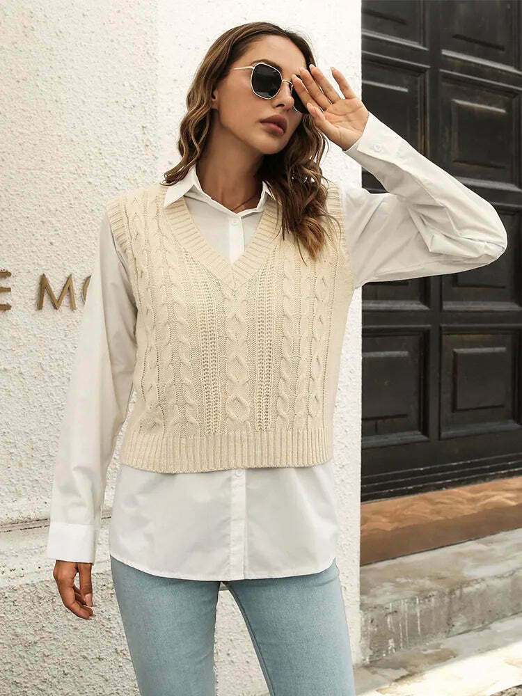 Whisper Weave V-Neck Vest in Coquette Aesthetic: Y2K Fashion Staple for Women's Niche Style