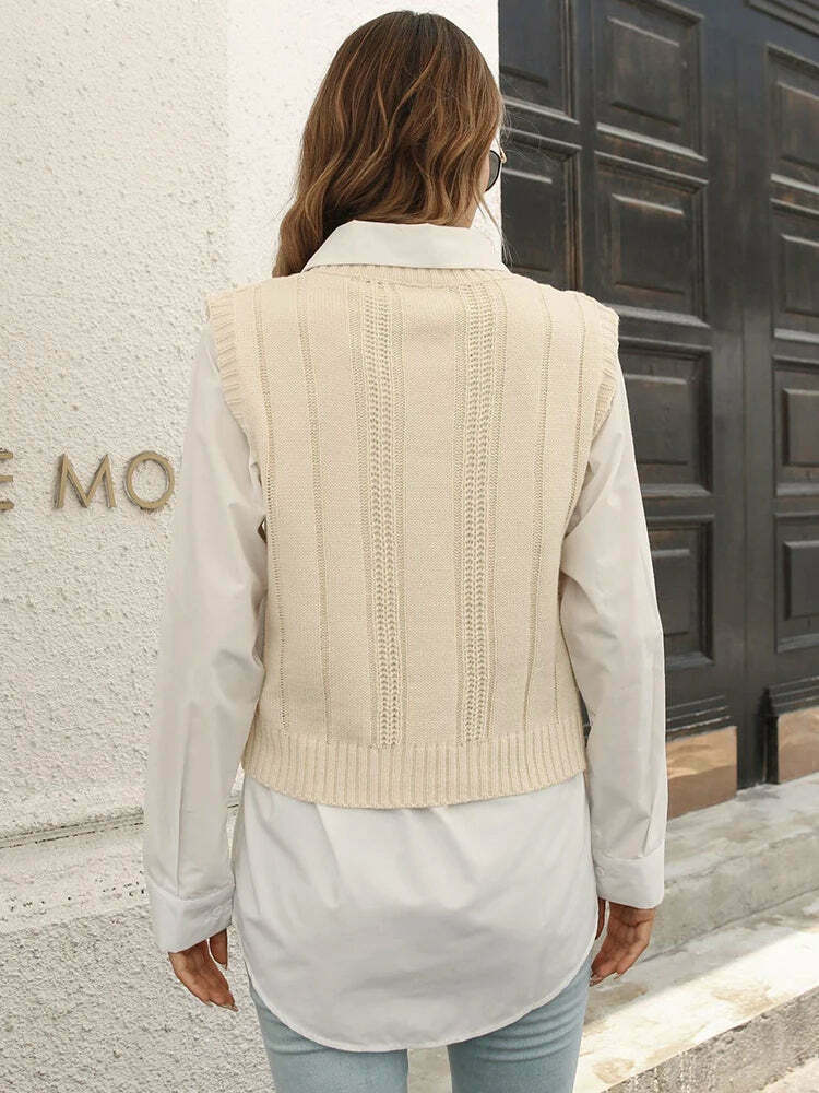 Whisper Weave V-Neck Vest in Coquette Aesthetic: Y2K Fashion Staple for Women's Niche Style