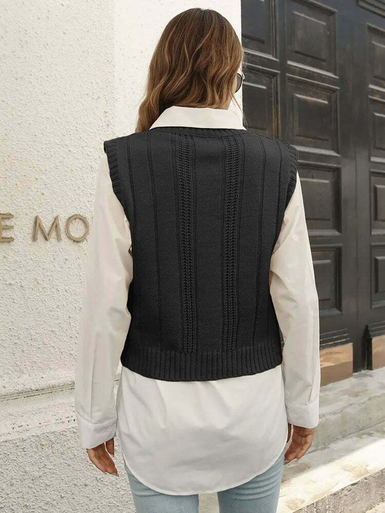 Whisper Weave V-Neck Vest in Coquette Aesthetic: Y2K Fashion Staple for Women's Niche Style