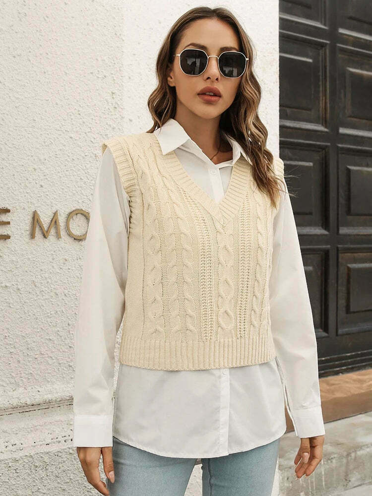 Whisper Weave V-Neck Vest in Coquette Aesthetic: Y2K Fashion Staple for Women's Niche Style