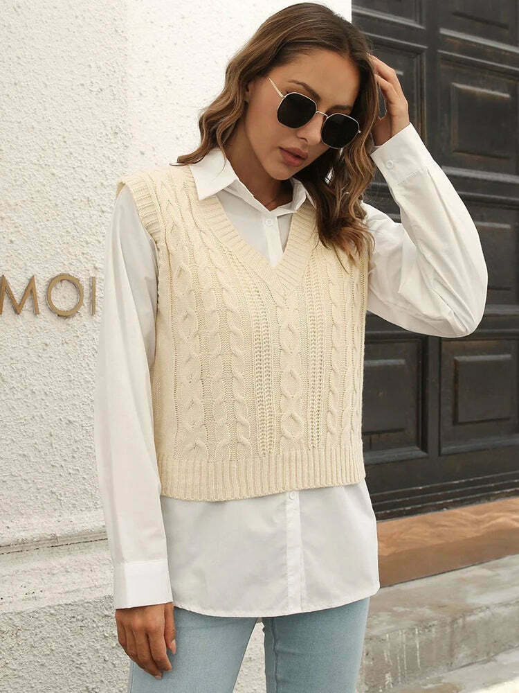 Whisper Weave V-Neck Vest in Coquette Aesthetic: Y2K Fashion Staple for Women's Niche Style