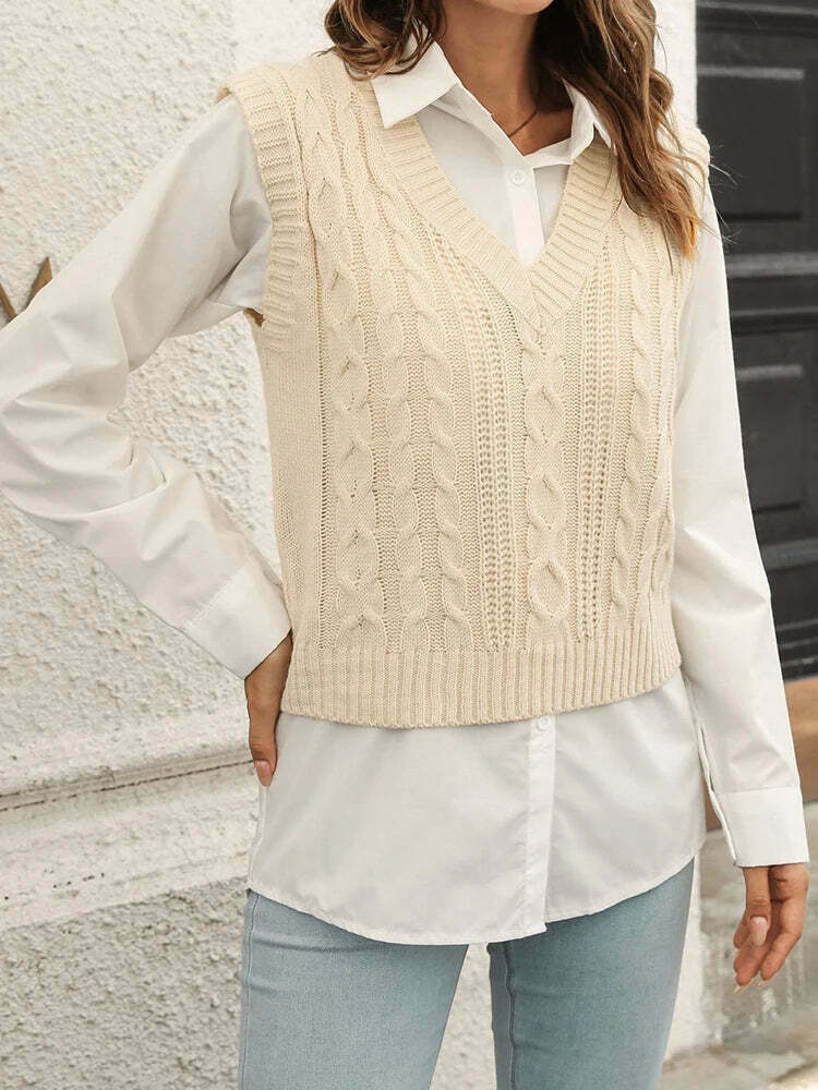 Whisper Weave V-Neck Vest in Coquette Aesthetic: Y2K Fashion Staple for Women's Niche Style