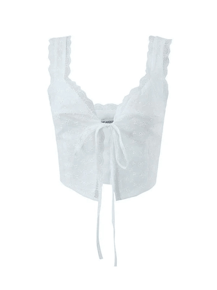 White Lace Cropped Tank: Y2K Fashion Coquette Aesthetic - Grunge Style Cute Tops for Women