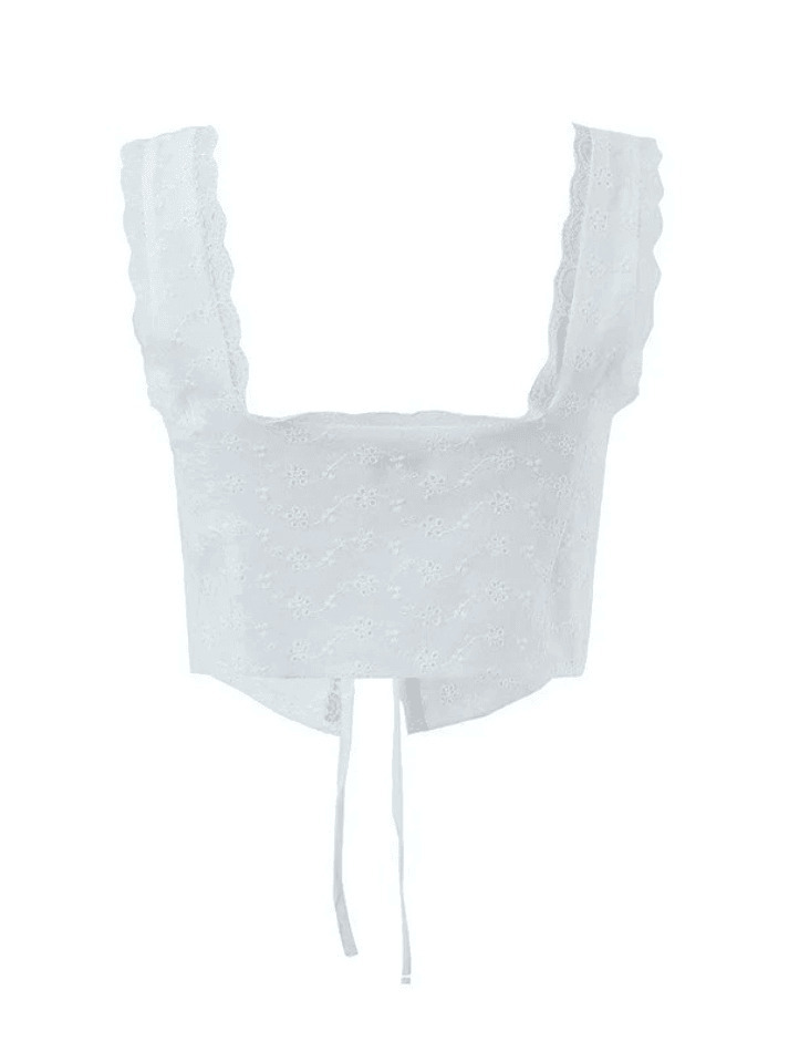 White Lace Cropped Tank: Y2K Fashion Coquette Aesthetic - Grunge Style Cute Tops for Women