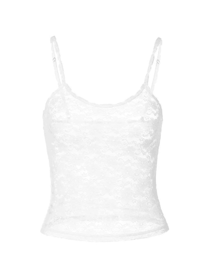 White Sheer Lace Crop Cami: Y2K Fashion Coquette Aesthetic - Grunge Style Cute Tops for Women