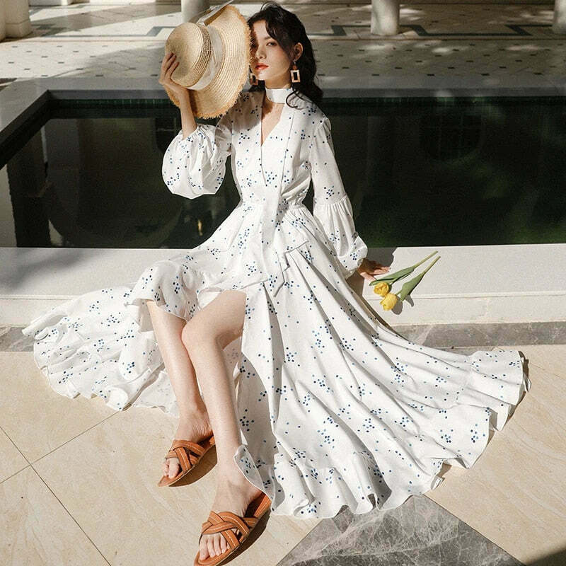 Whitney Boho Beach Maxi Dress - Y2K Fashion - Coquette Aesthetic with Grunge & Pastel Goth Vibes