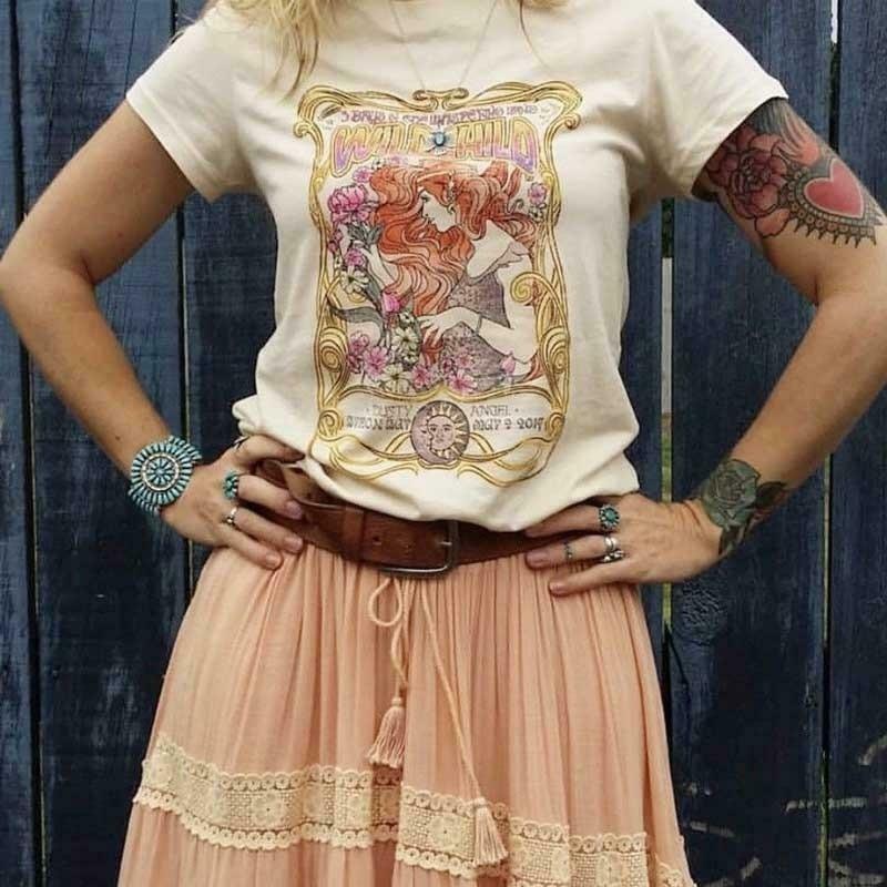 Wild Child Angel Duty Tee: Y2K Fashion Aesthetic Tops for Women - Coquette & Grunge Style