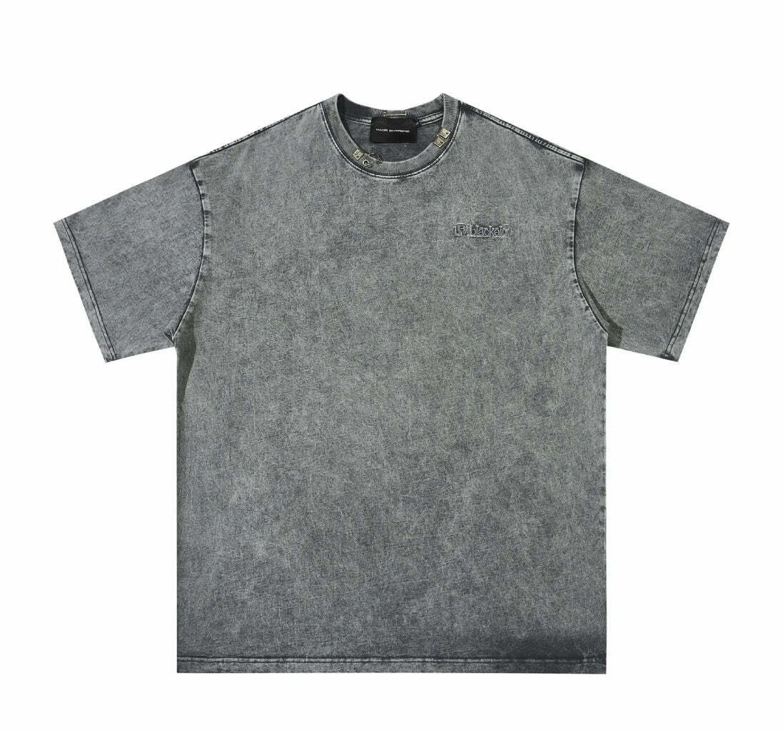 Y2K Acid Wash Collar T-Shirt - Coquette Aesthetic Grunge Style