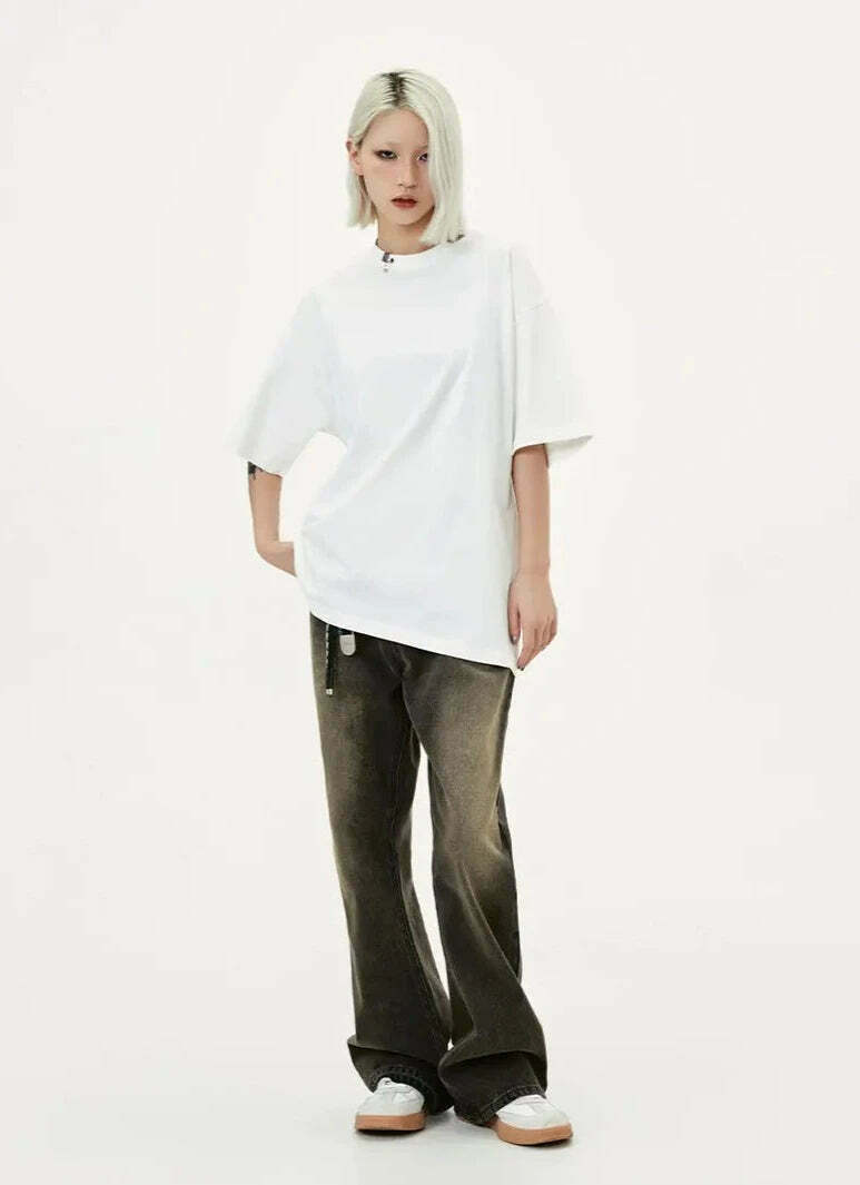 Y2K Acid Wash Collar T-Shirt - Coquette Aesthetic Grunge Style