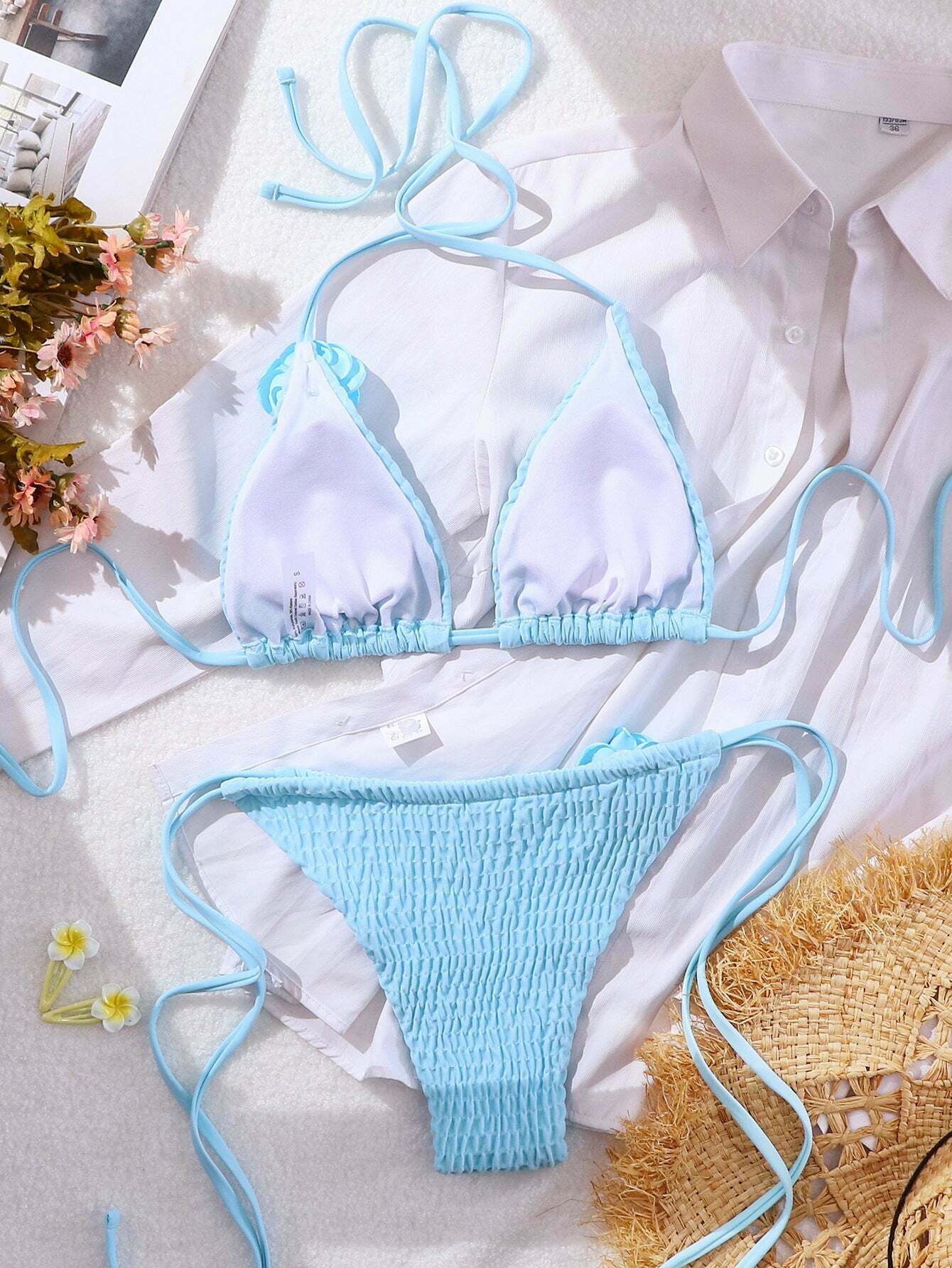 Y2K Aesthetic 3D Flower Two Piece Bikini for Niche Women Fashion