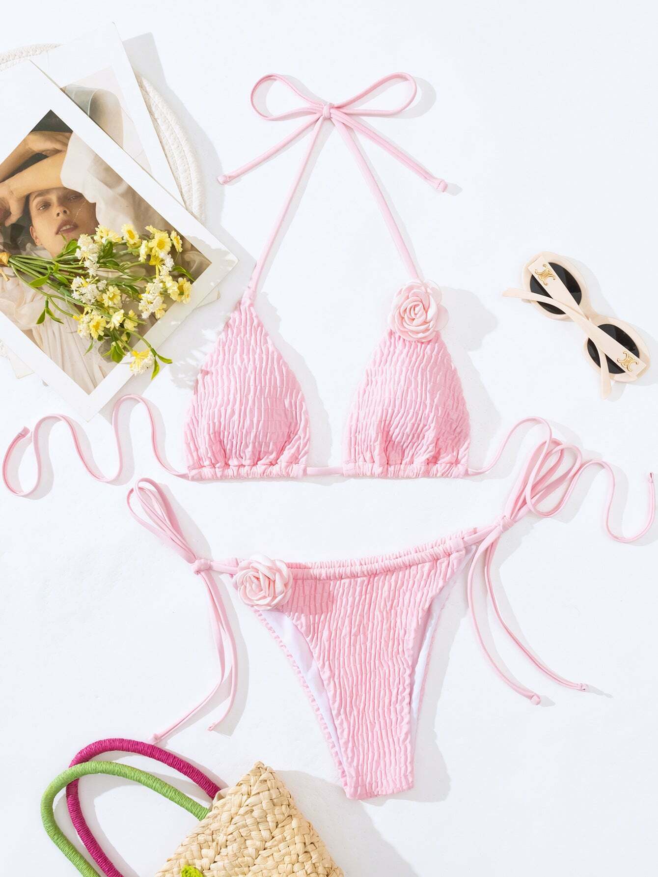 Y2K Aesthetic 3D Flower Two Piece Bikini for Niche Women Fashion