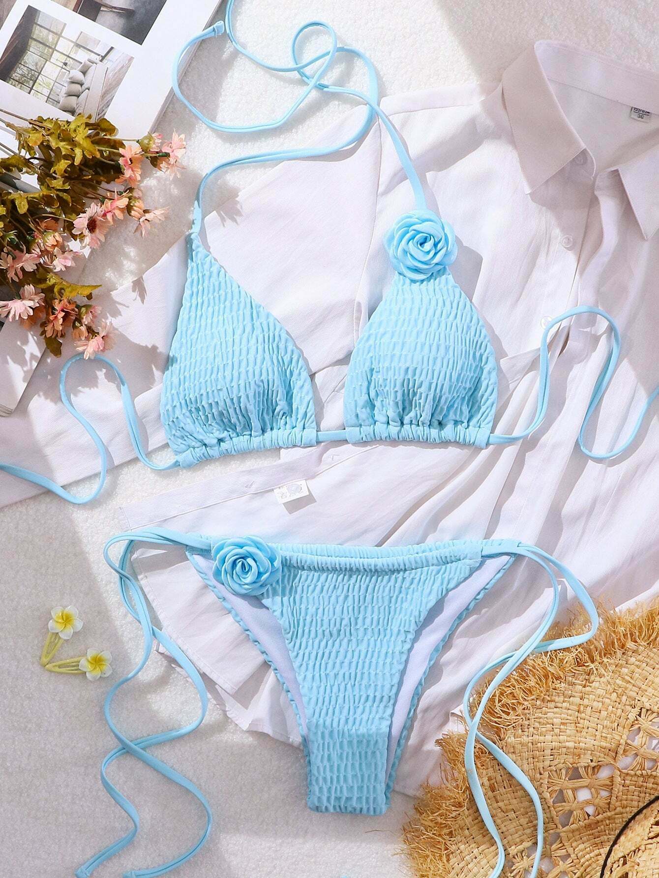 Y2K Aesthetic 3D Flower Two Piece Bikini for Niche Women Fashion