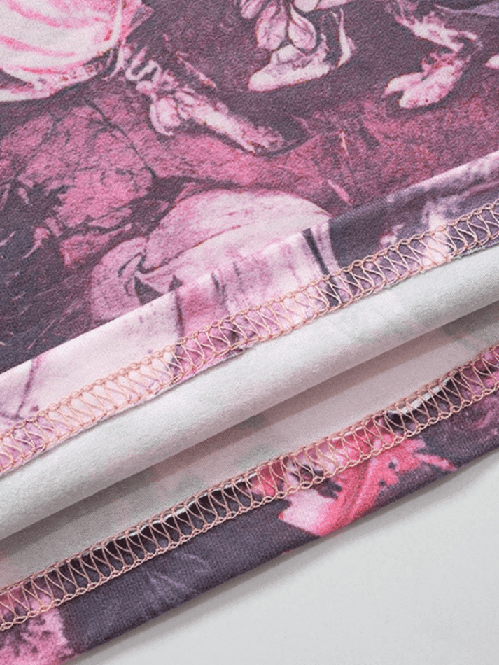 Y2K Aesthetic All Over Print Mock Neck Long Sleeve Tee for Women - Coquette & Grunge Style Fashion