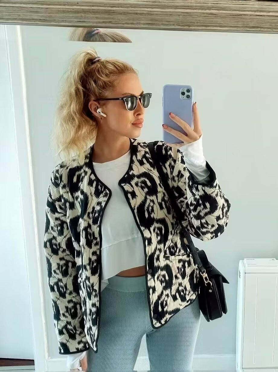 Y2K Aesthetic Animal Print Cotton Jacket for Women - Coquette & Grunge Style Fashion Statement