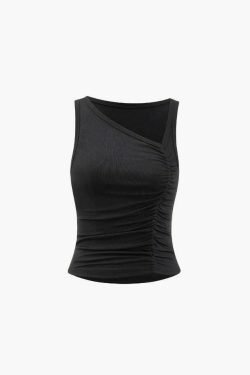 Y2K Aesthetic Asymmetric Ruched Tank Top - Coquette Grunge Fashion & Pastel Goth Vibes