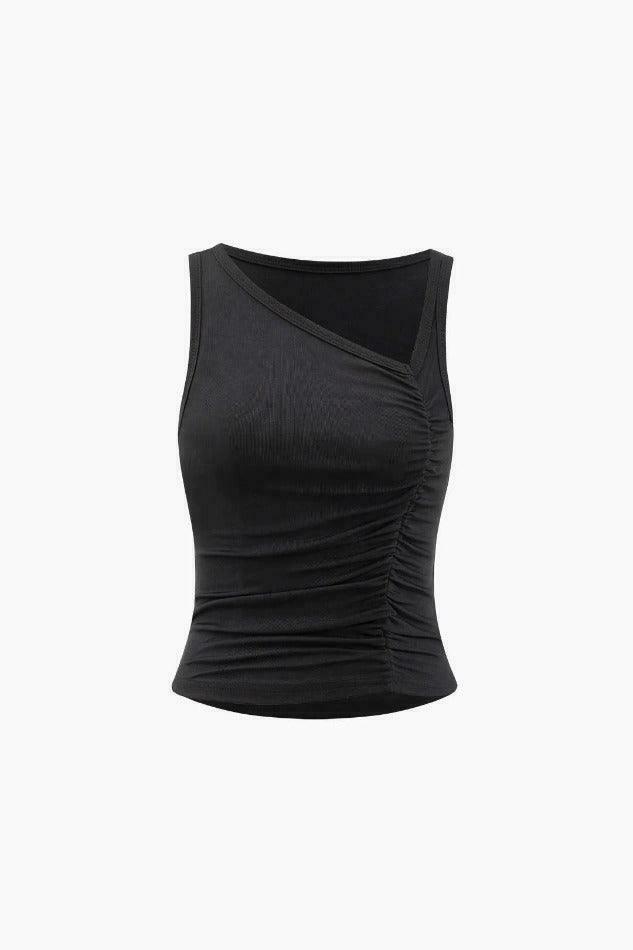 Y2K Aesthetic Asymmetric Ruched Tank Top - Coquette Grunge Fashion & Pastel Goth Vibes