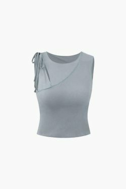 Y2K Aesthetic Asymmetric Tie Tank - Coquette Grunge with Pastel Goth Vibes