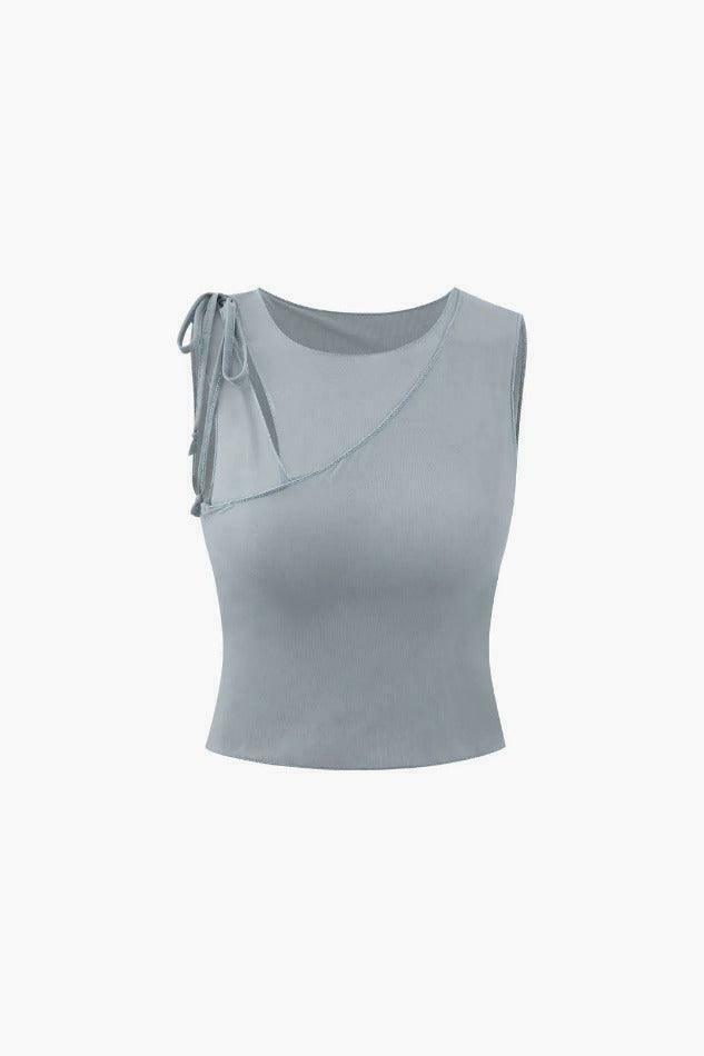 Y2K Aesthetic Asymmetric Tie Tank - Coquette Grunge with Pastel Goth Vibes