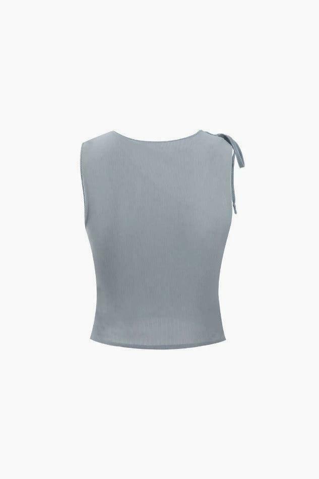 Y2K Aesthetic Asymmetric Tie Tank - Coquette Grunge with Pastel Goth Vibes