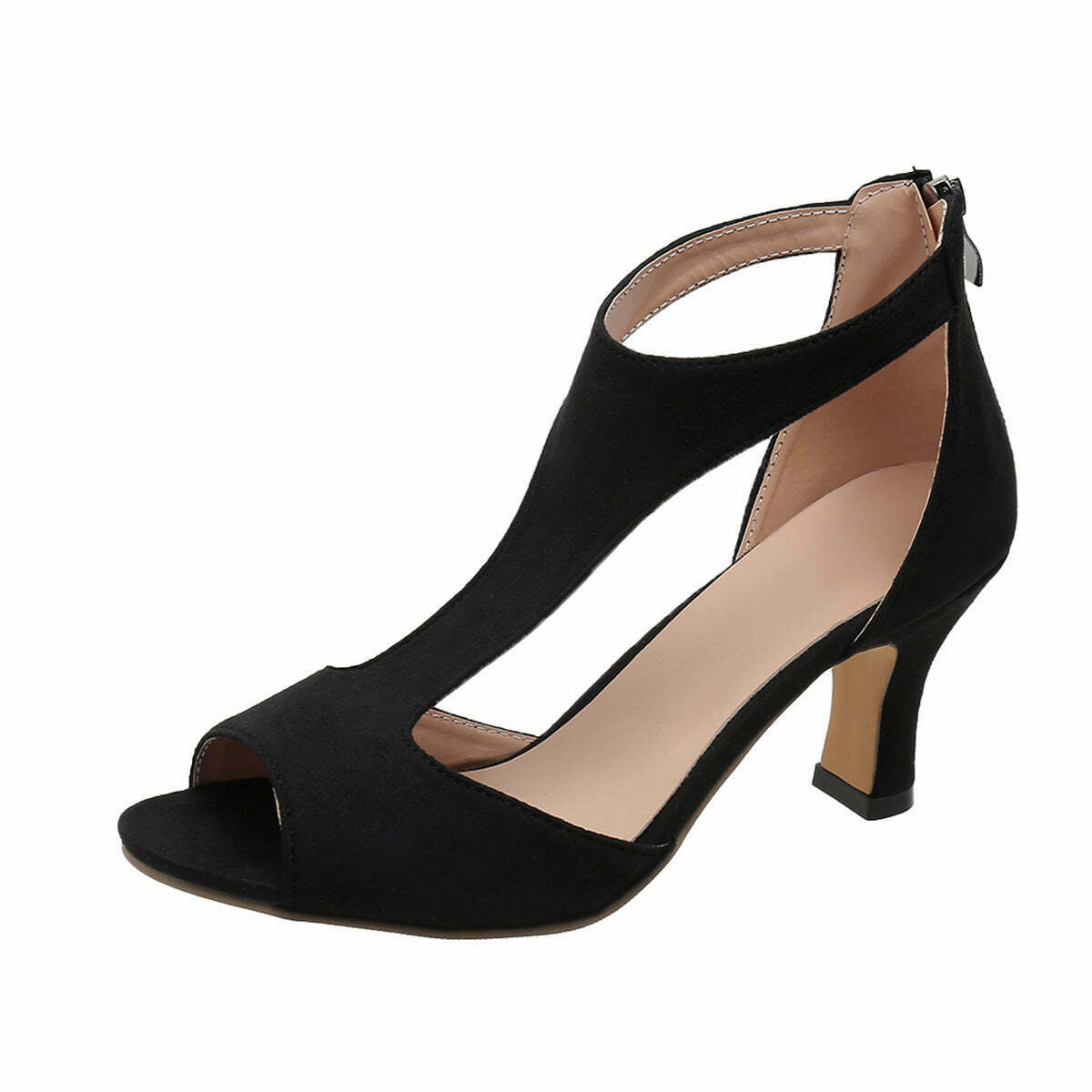 Y2K Aesthetic Back Zipper Heel Fish Mouth Shoes - Retro-cool Footwear for Your Unique Style