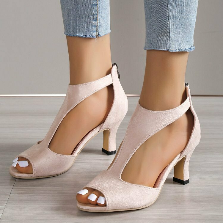 Y2K Aesthetic Back Zipper Heel Fish Mouth Shoes - Retro-cool Footwear for Your Unique Style