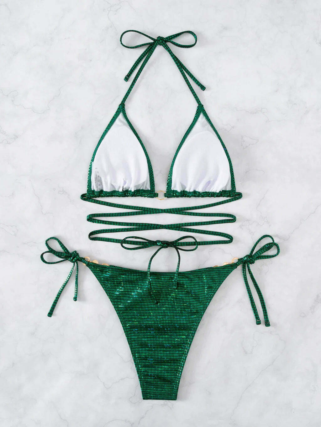 Y2K Aesthetic Backless Halter Beach Bikini - Coquette Grunge Fashion